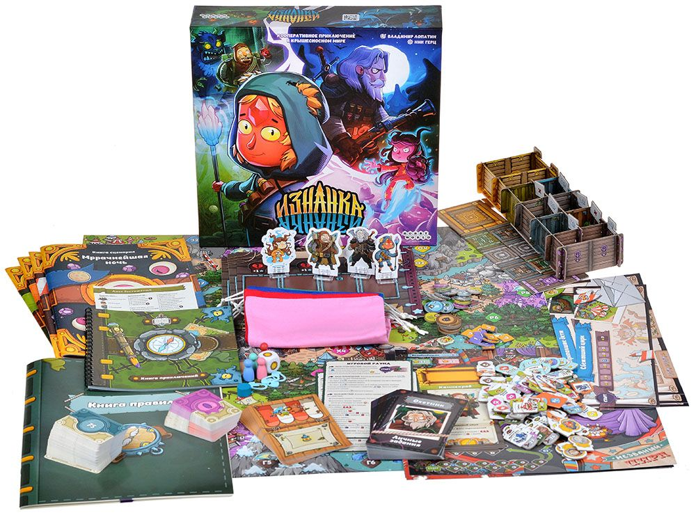 Игра состоит из общих компонентов, наборов игроков и элементов сценариев. Это большая карта Междугорья, книги правил и приключений, колоды карт, фигурки персонажей, мешочки игроков, разные жетоны и органайзер для них — все перечислять слишком долго